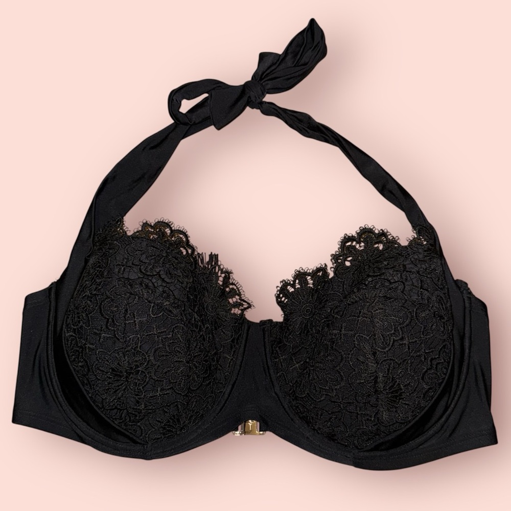 ⬇️Hunter McGrady x Playful Promises Black Lace Halter Swim Top